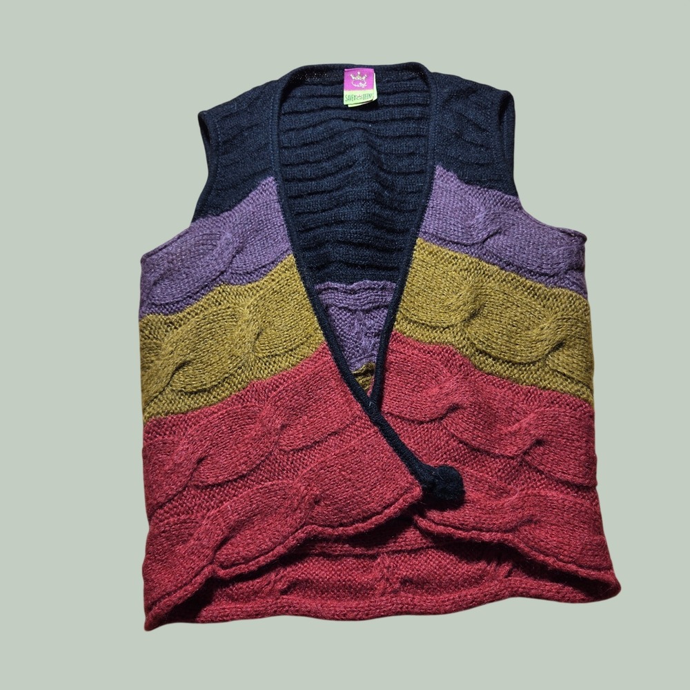 Save The Queen! Mohair Cable Knit Colorblock Vest Made In Italy Small W48536